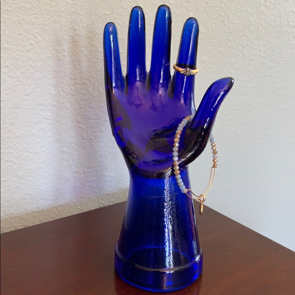Cobalt Glass Hand Jewelry Holder / Display
